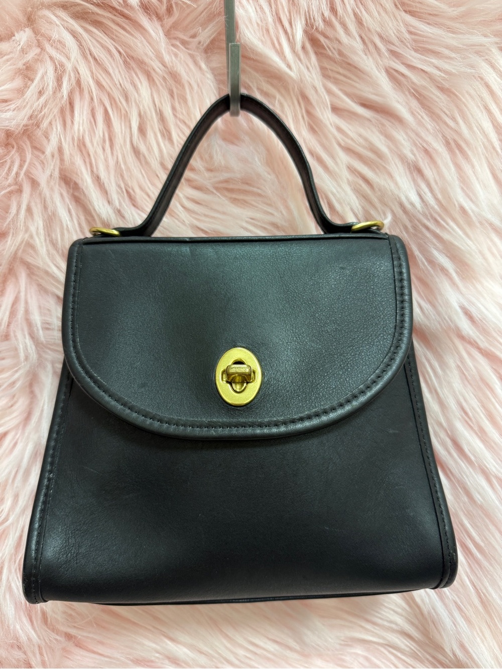 Vintage Coach Black Regina Leather Top-Handle Satchel with Gold Turnlock